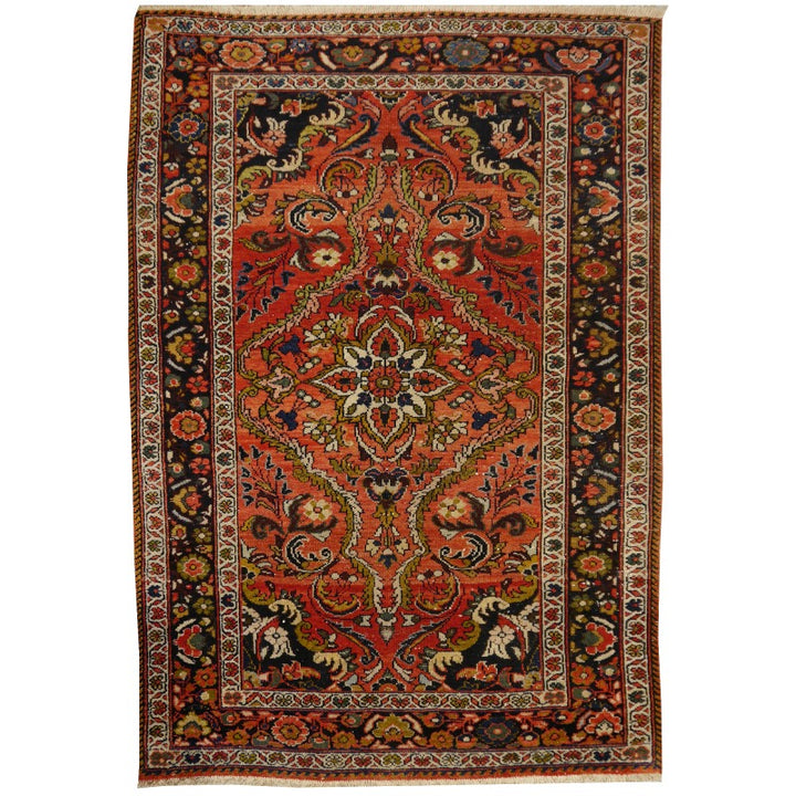 Mehraban vintage rug 6.6 x 4.5 ft Red Black worn to perfection