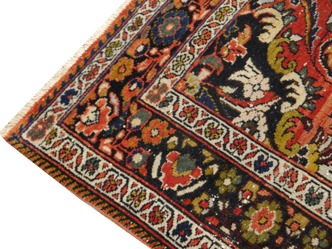 Mehraban vintage rug 6.6 x 4.5 ft Red Black worn to perfection