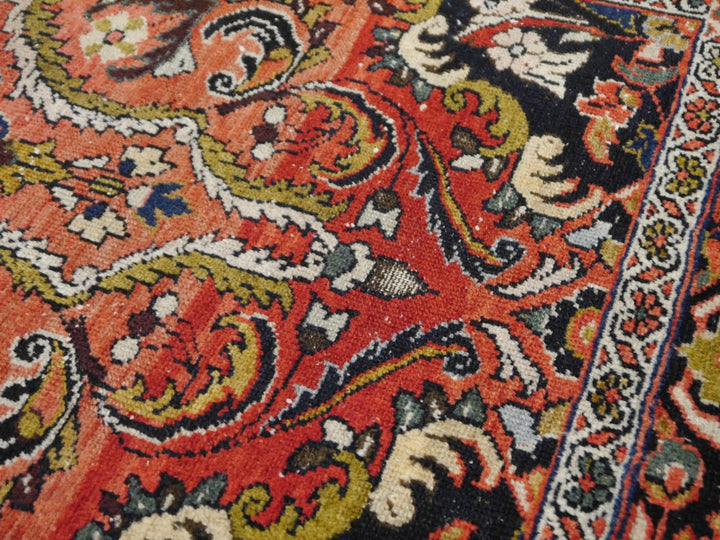 Mehraban vintage rug 6.6 x 4.5 ft Red Black worn to perfection