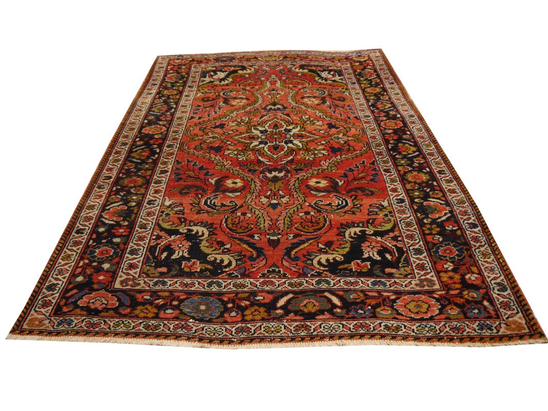 Mehraban vintage rug 6.6 x 4.5 ft Red Black worn to perfection
