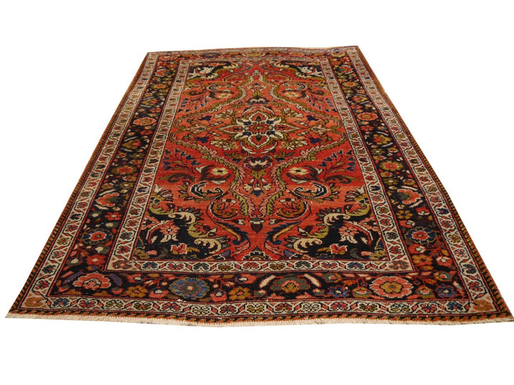 Mehraban vintage rug 6.6 x 4.5 ft Red Black worn to perfection