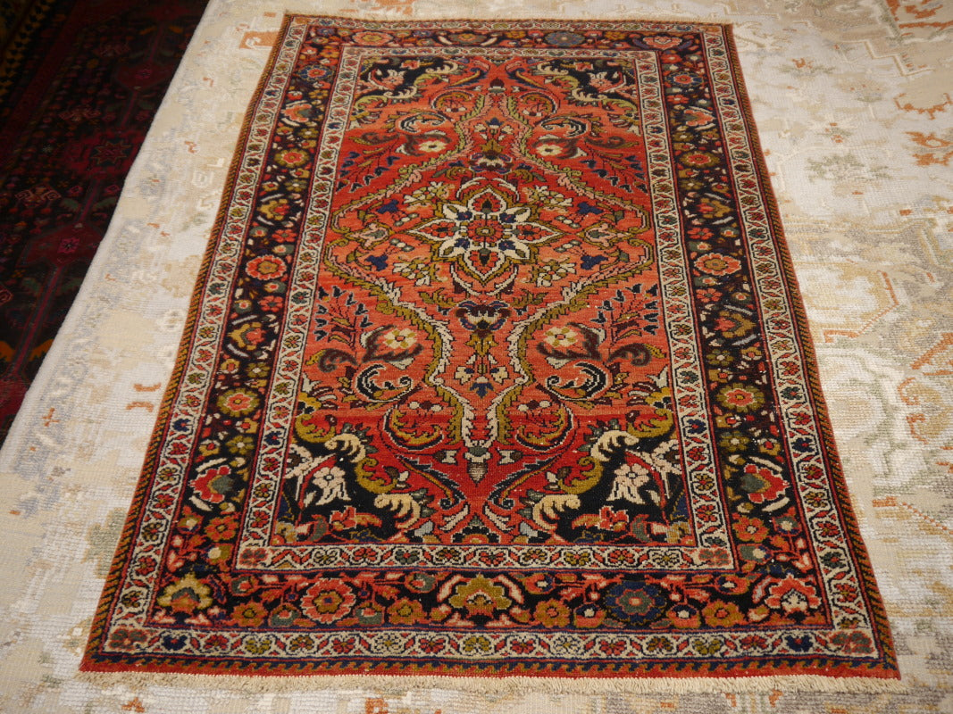 Mehraban vintage rug 6.6 x 4.5 ft Red Black worn to perfection