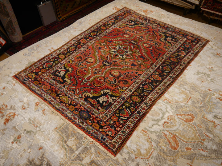 Mehraban vintage rug 6.6 x 4.5 ft Red Black worn to perfection