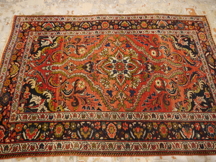 Mehraban vintage rug 6.6 x 4.5 ft Red Black worn to perfection