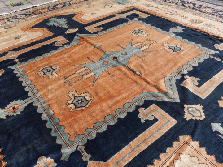 Rug 20 x 16 ft Azeri Heriz vintage hand knotted Djoharian Collection Persian style oversized palace carpet.