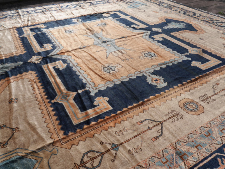 Rug 20 x 16 ft Azeri Heriz vintage hand knotted Djoharian Collection Persian style oversized palace carpet.