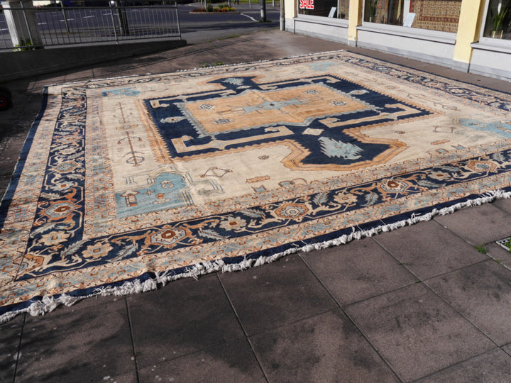 Rug 20 x 16 ft Azeri Heriz vintage hand knotted Djoharian Collection Persian style oversized palace carpet.