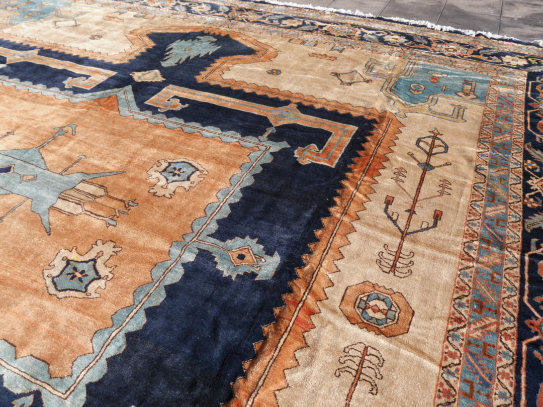 Rug 20 x 16 ft Azeri Heriz vintage hand knotted Djoharian Collection Persian style oversized palace carpet.