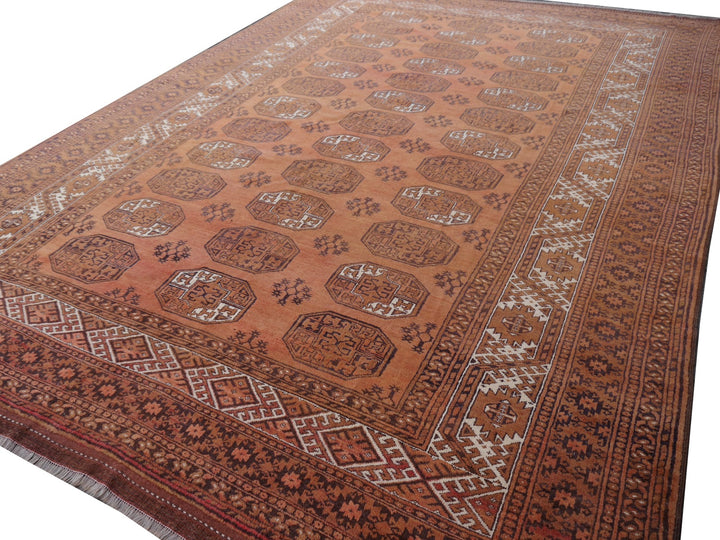 Ersari Turkmen Mid-Century Rug 13 × 10 ft (405 × 290 cm) Cinnamon Ivory | 15100
