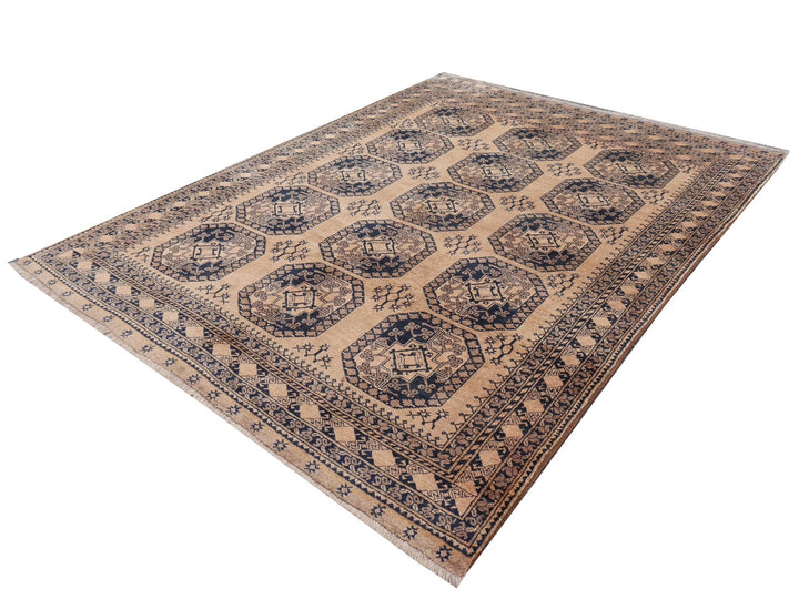 15105 Ersari Rug Afghan vintage 7.6 x 10 ft hand knotted wool