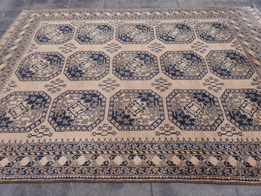 15105 Ersari Rug Afghan vintage 7.6 x 10 ft hand knotted wool