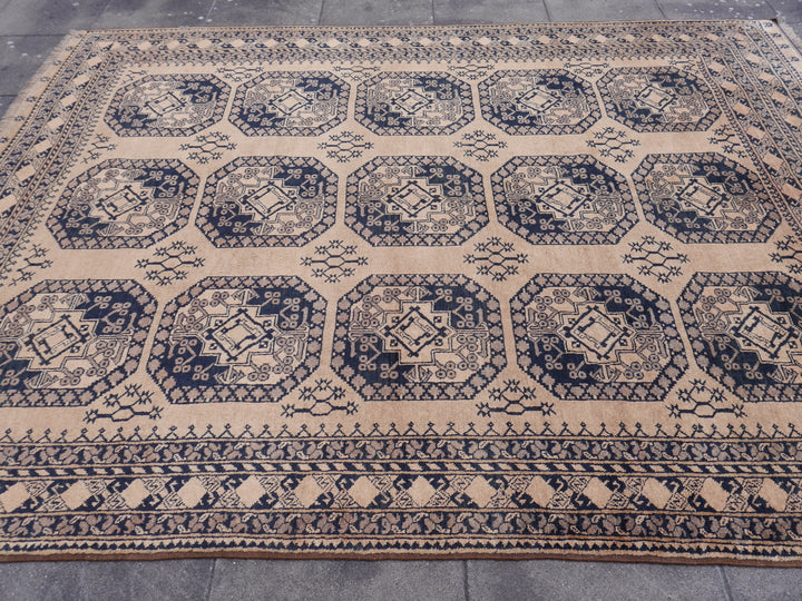 15105 Ersari Rug Afghan vintage 7.6 x 10 ft hand knotted wool