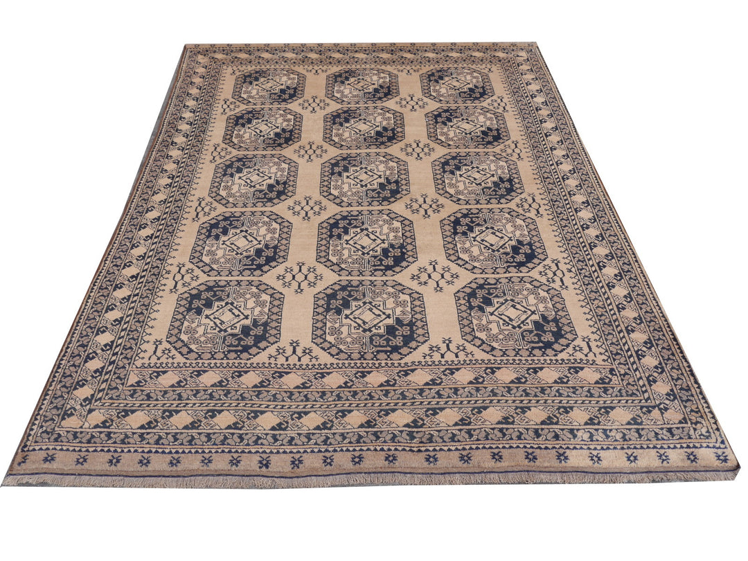 15105 Ersari Rug Afghan vintage 7.6 x 10 ft hand knotted wool