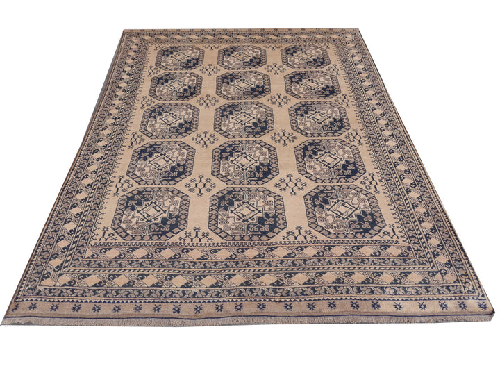 15105 Ersari Rug Afghan vintage 7.6 x 10 ft hand knotted wool