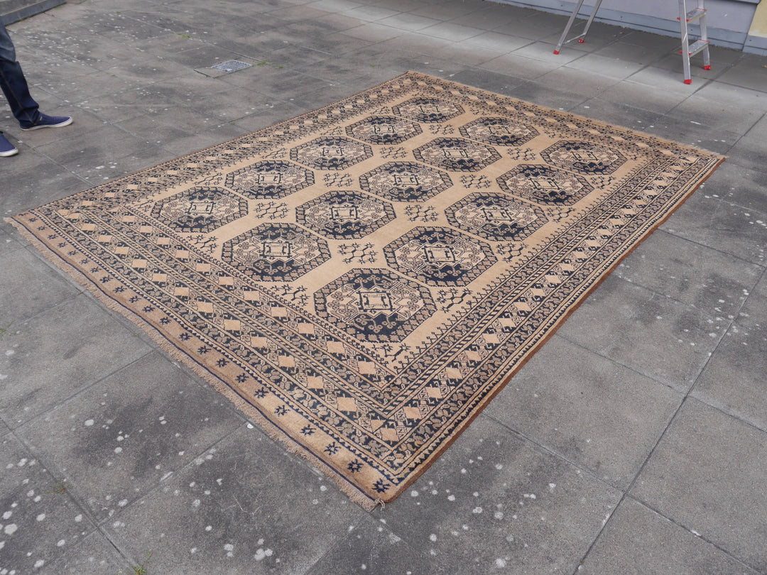 15105 Ersari Rug Afghan vintage 7.6 x 10 ft hand knotted wool
