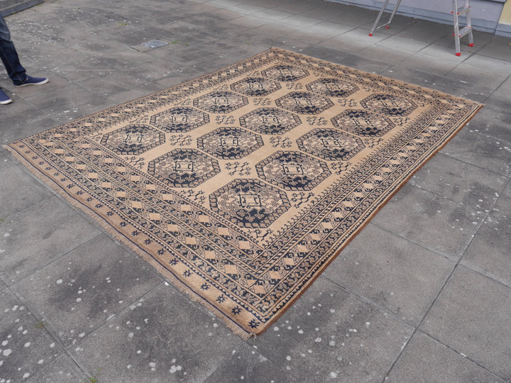 15105 Ersari Rug Afghan vintage 7.6 x 10 ft hand knotted wool