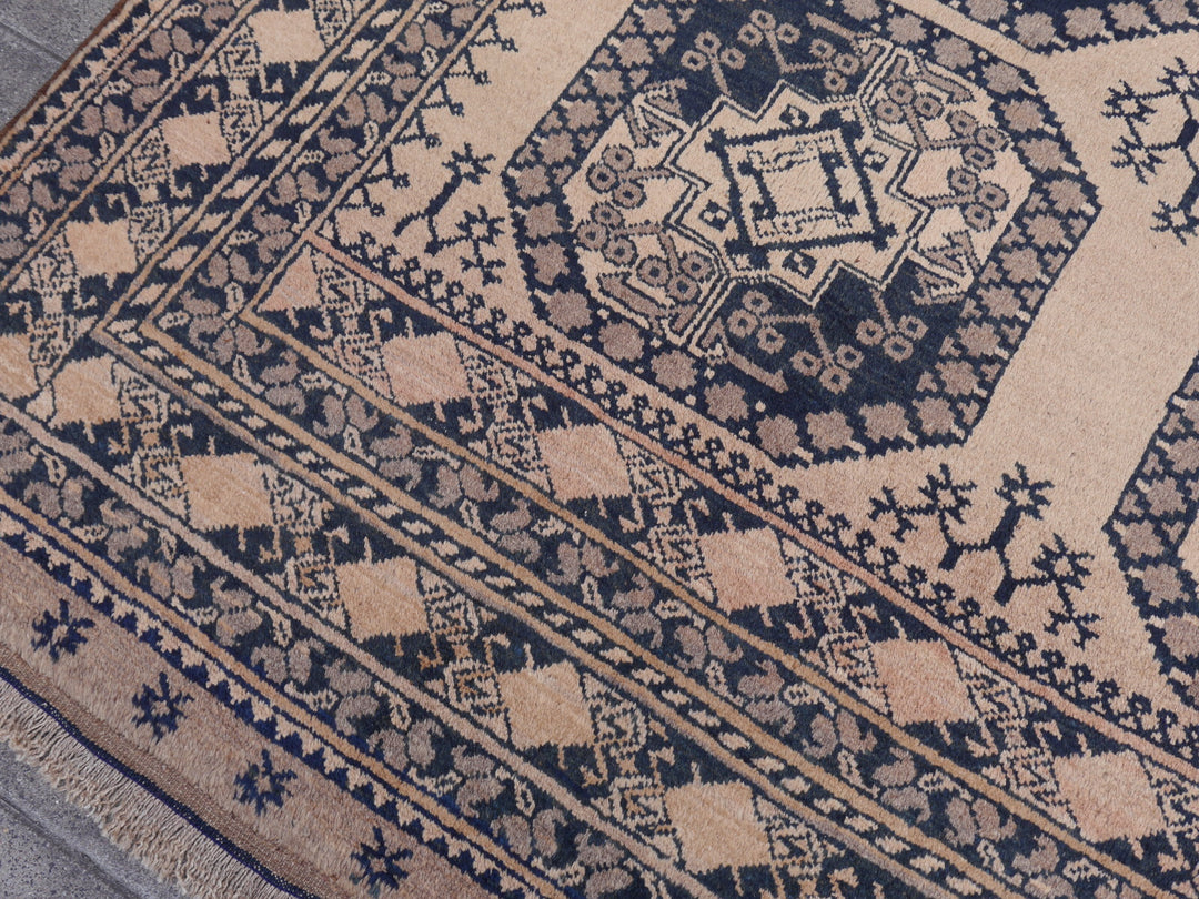 15105 Ersari Rug Afghan vintage 7.6 x 10 ft hand knotted wool