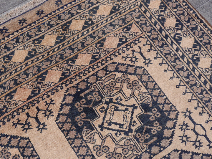 15105 Ersari Rug Afghan vintage 7.6 x 10 ft hand knotted wool