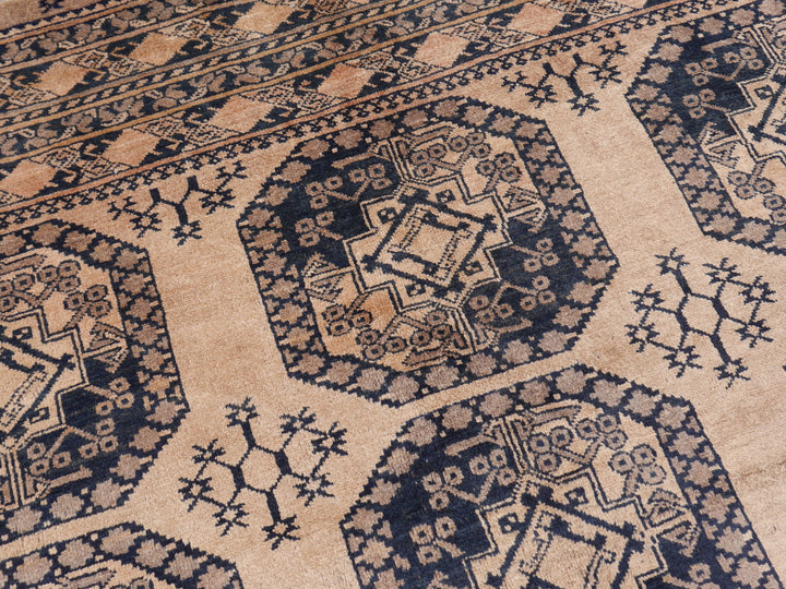 15105 Ersari Rug Afghan vintage 7.6 x 10 ft hand knotted wool