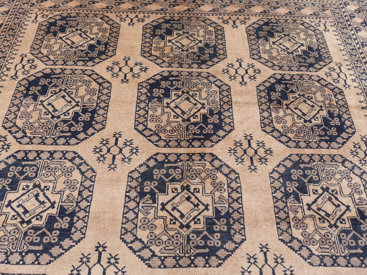 15105 Ersari Rug Afghan vintage 7.6 x 10 ft hand knotted wool