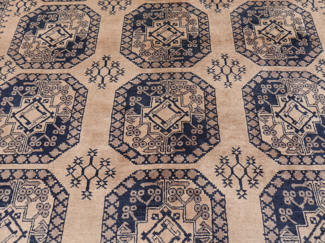 15105 Ersari Rug Afghan vintage 7.6 x 10 ft hand knotted wool