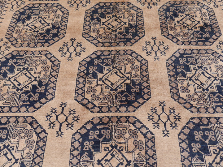 15105 Ersari Rug Afghan vintage 7.6 x 10 ft hand knotted wool