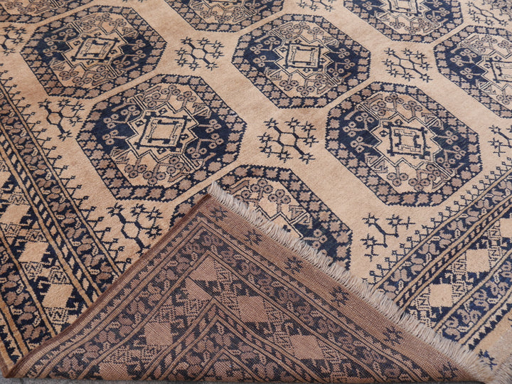 15105 Ersari Rug Afghan vintage 7.6 x 10 ft hand knotted wool