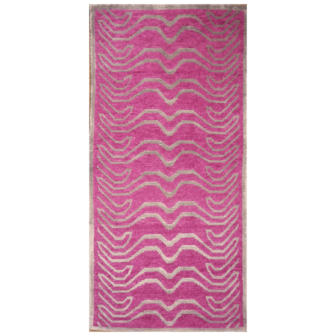 Pink Wool Tibetan Tiger Rug 6 x 3 ft Silver Silk 15695

Tibetan Tiger Rug 6 x 3 ft hand-knotted from pink wool and silver silk. Custom sizes and designs available. Djoharian Collection 15695