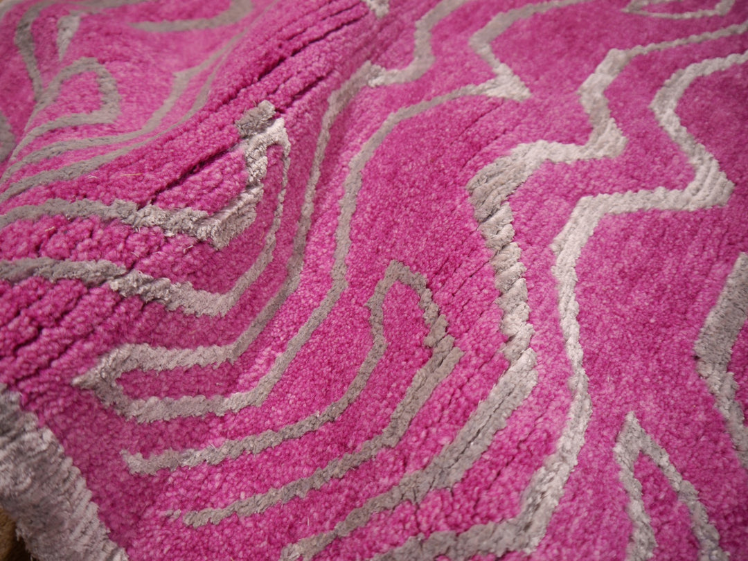 15695 Tibetan Tiger Rug 6 x 3 ft Pink Wool Silver Silk
