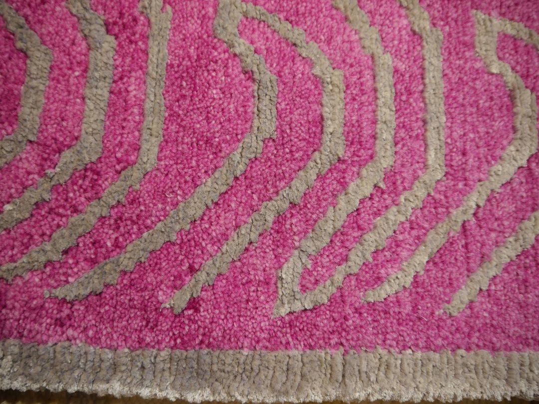 15695 Tibetan Tiger Rug 6 x 3 ft Pink Wool Silver Silk
