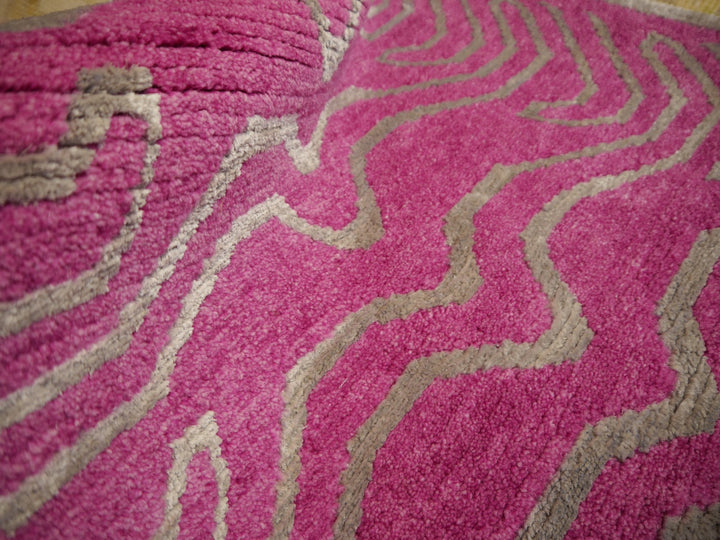 15695 Tibetan Tiger Rug 6 x 3 ft Pink Wool Silver Silk