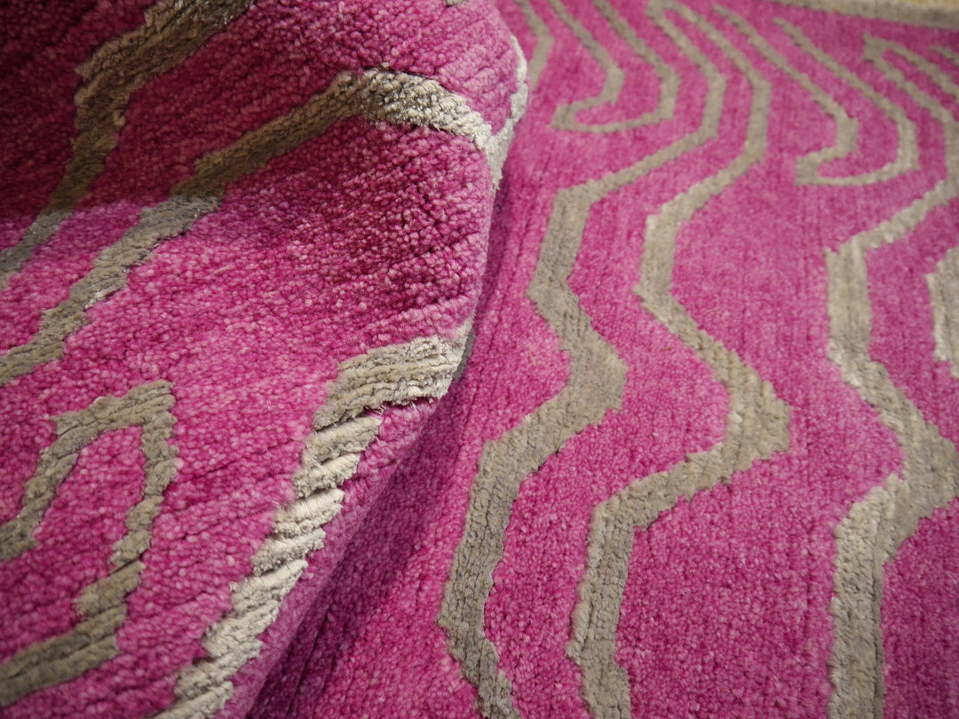15695 Tibetan Tiger Rug 6 x 3 ft Pink Wool Silver Silk