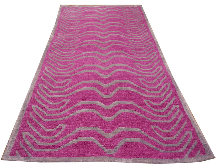 15695 Tibetan Tiger Rug 6 x 3 ft Pink Wool Silver Silk