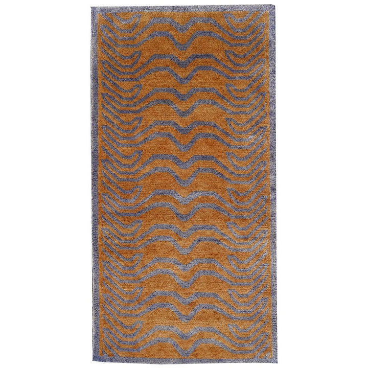 Tibet Tiger Seidenteppich Khaden Tigerstreifen Amber Blau 180 × 90 cm | 16071