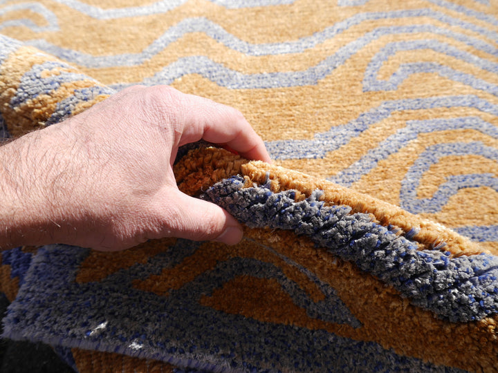 Tibetaans Tijger Zijden Vloerkleed 250 × 305 cm Amber Blauw | 16389