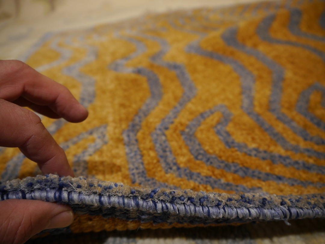 Tibetan Tiger Silk Rug 6.6 × 10 ft (200 × 305 cm) Amber Blue | 16390