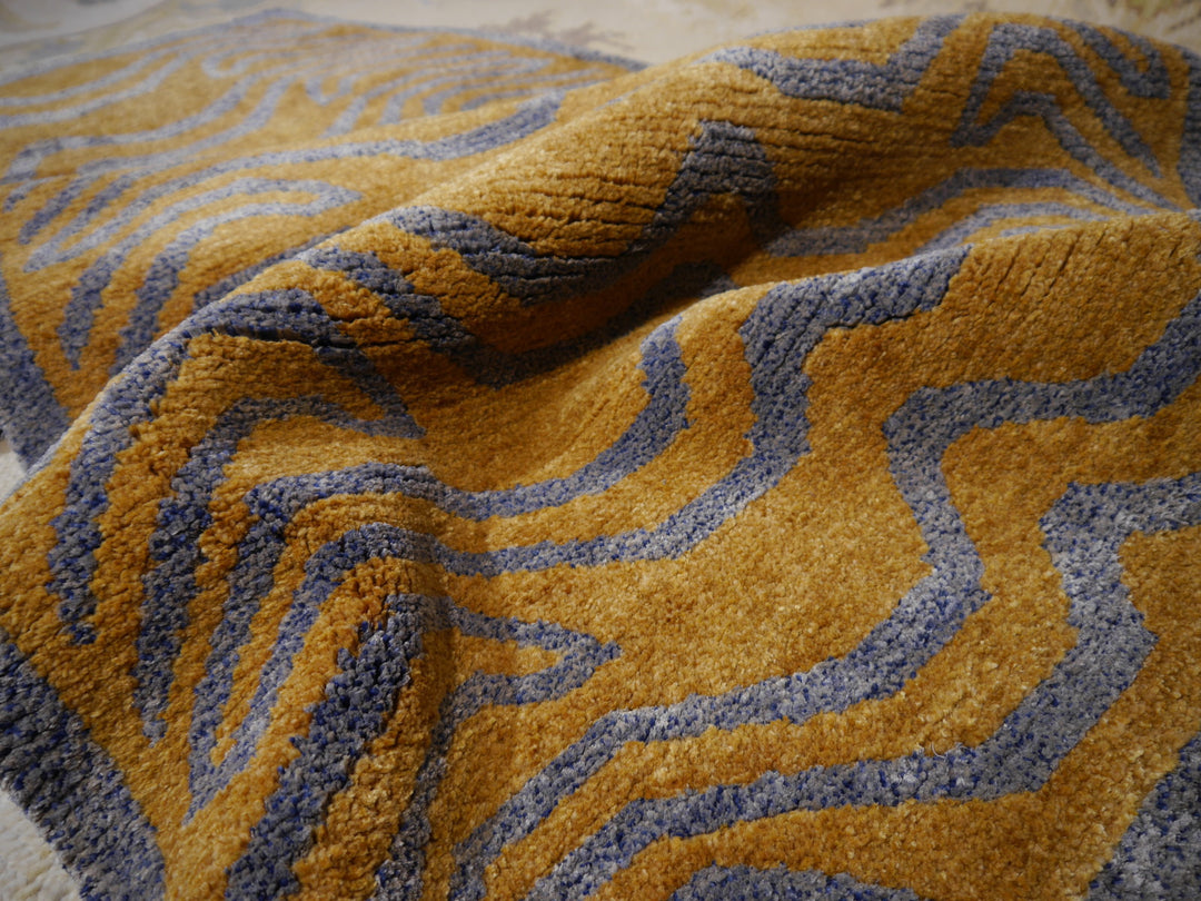 Tibet Tiger Seidenteppich Khaden Tigerstreifen Amber Blau 180 × 90 cm | 16071