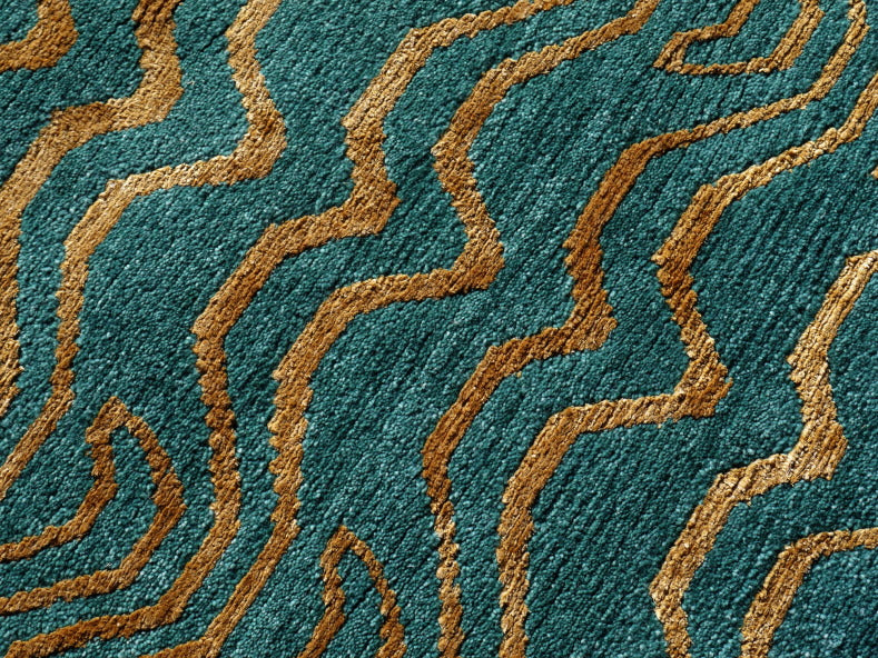 15701 Tibetan Tiger Rug 6 x 3 ft Emerald Wool Gold Silk