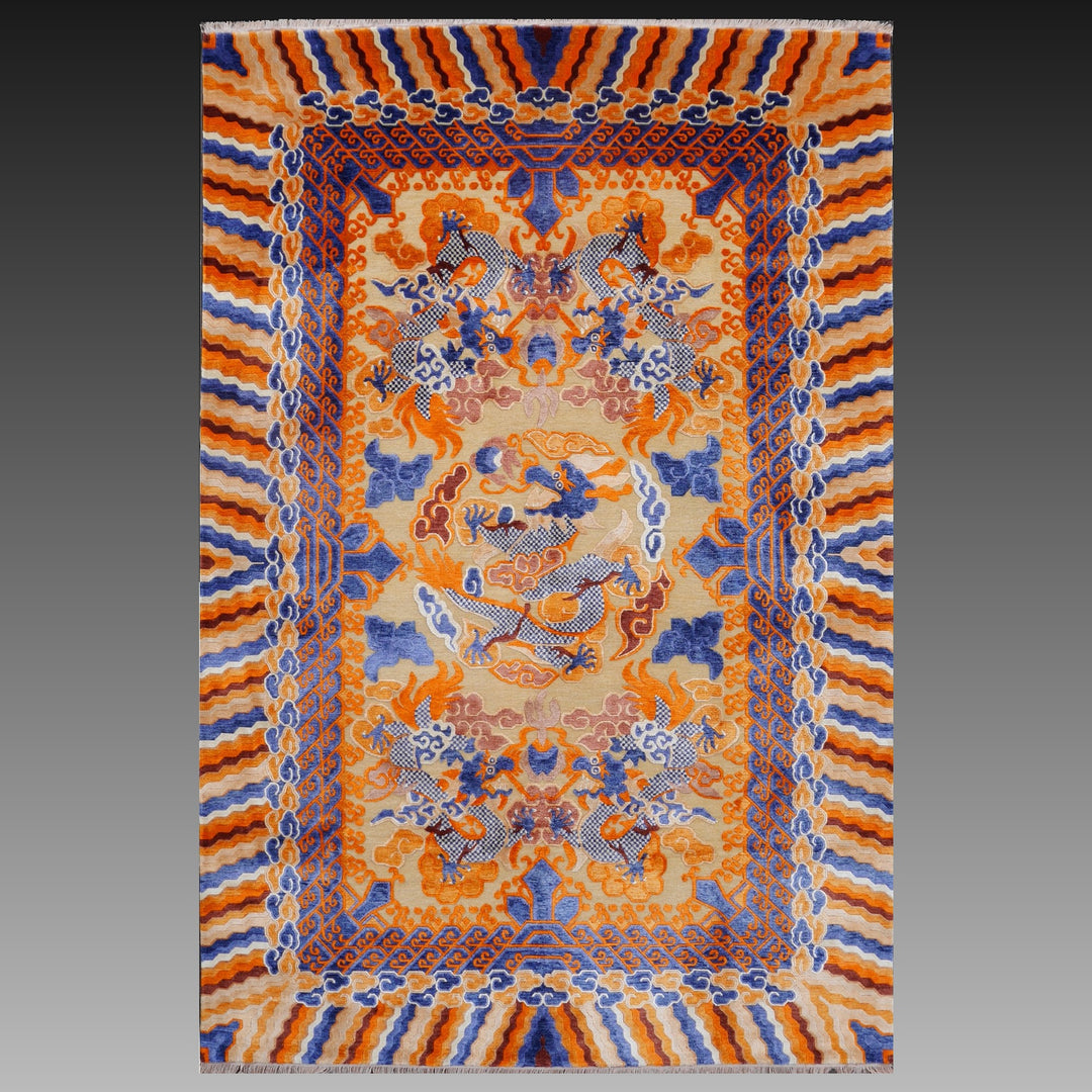 Dragon Rug Imperial Silk China hand-knotted beige orange blue