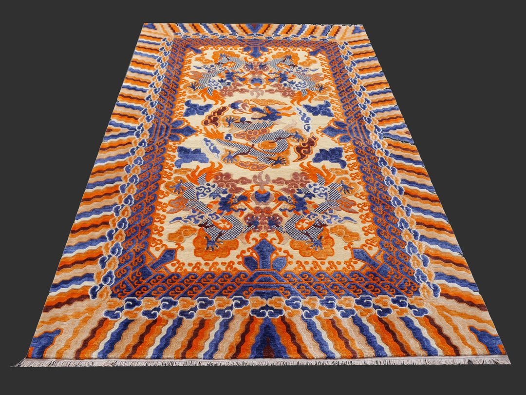 Dragon Rug Imperial Silk China hand-knotted beige orange blue