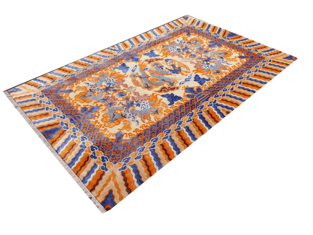 Dragon Rug Imperial Silk China hand-knotted beige orange blue