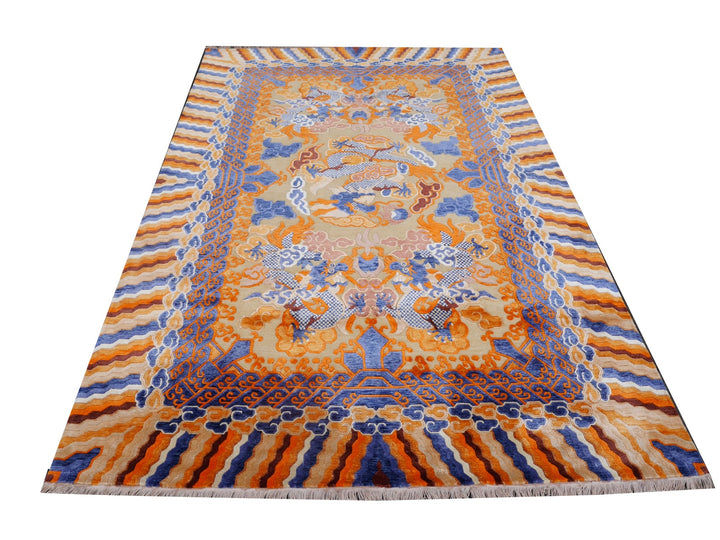 Dragon Rug Imperial Silk China hand-knotted beige orange blue