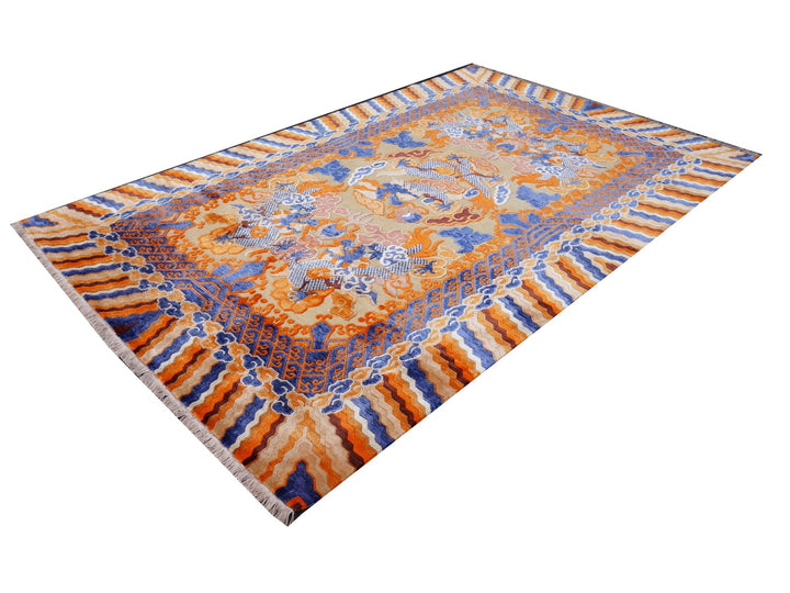 Dragon Rug Imperial Silk China hand-knotted beige orange blue