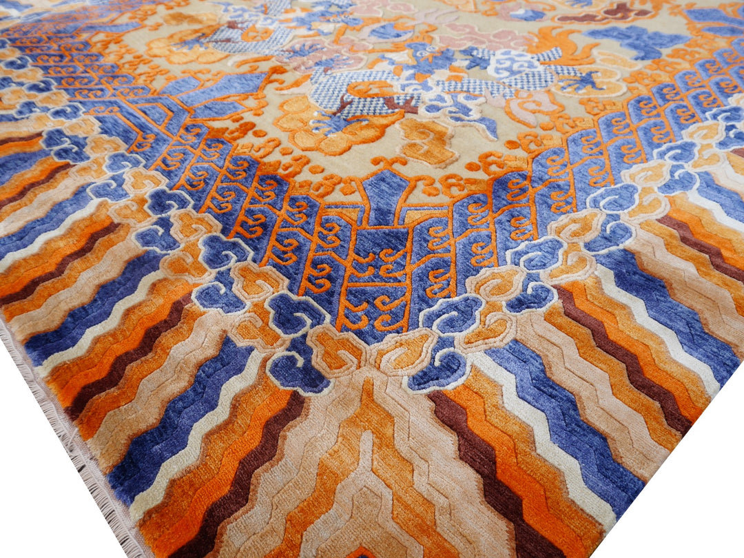 Dragon Rug Imperial Silk China hand-knotted beige orange blue