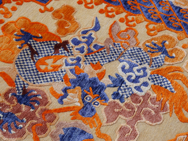 Dragon Rug Imperial Silk China hand-knotted beige orange blue