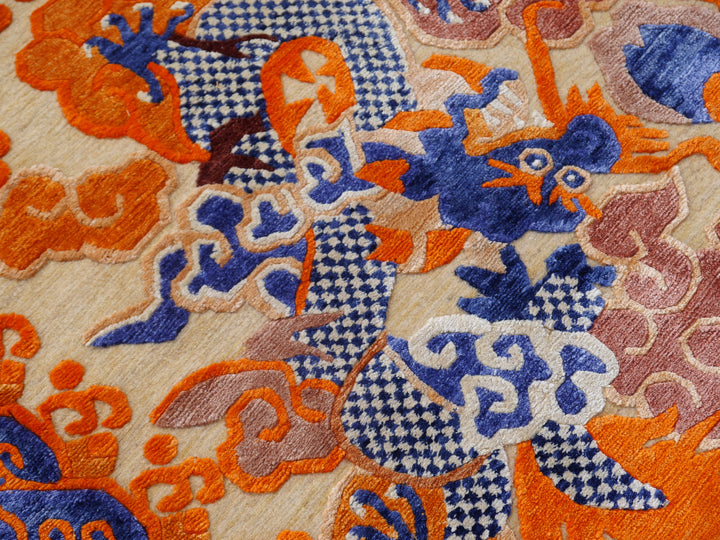Dragon Rug Imperial Silk China hand-knotted beige orange blue