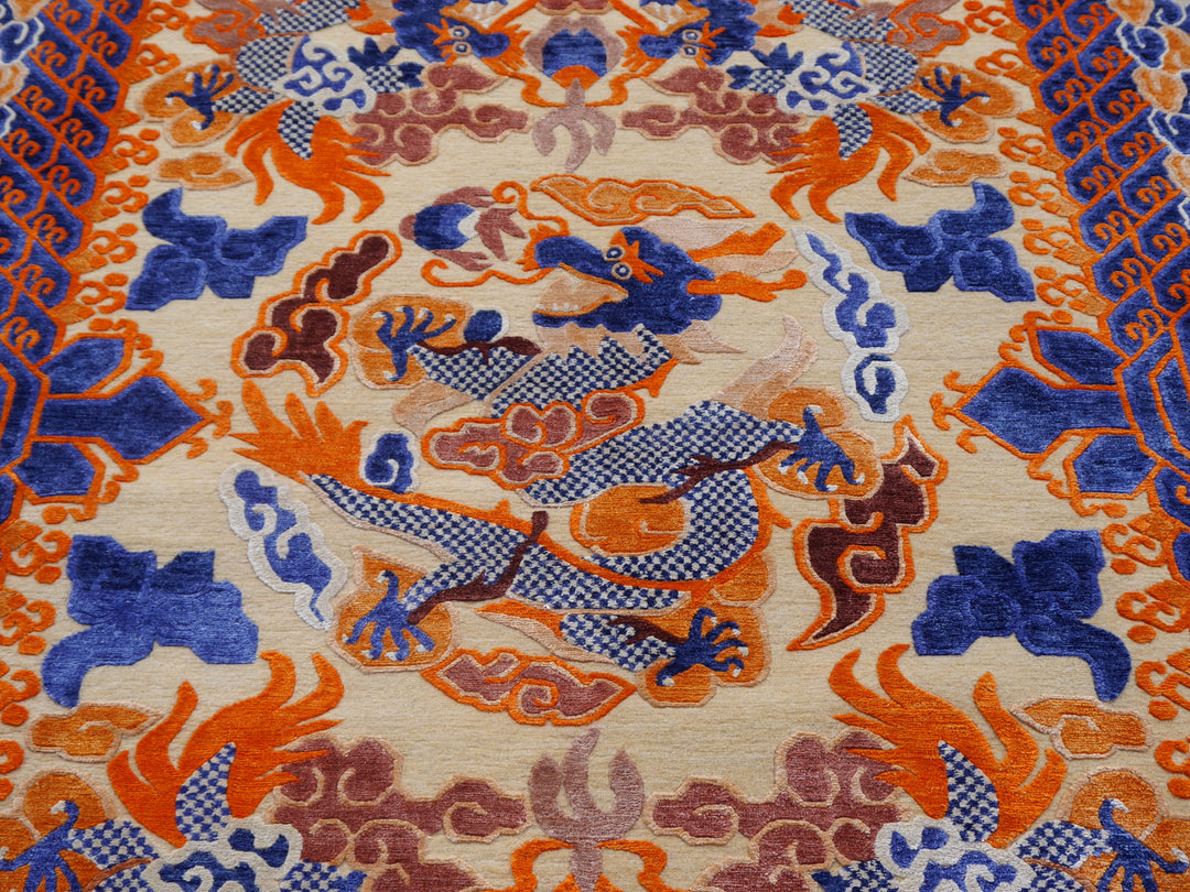 Dragon Rug Imperial Silk China hand-knotted beige orange blue