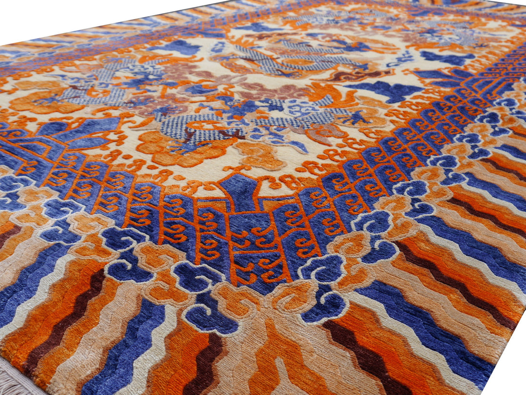 Dragon Rug Imperial Silk China hand-knotted beige orange blue