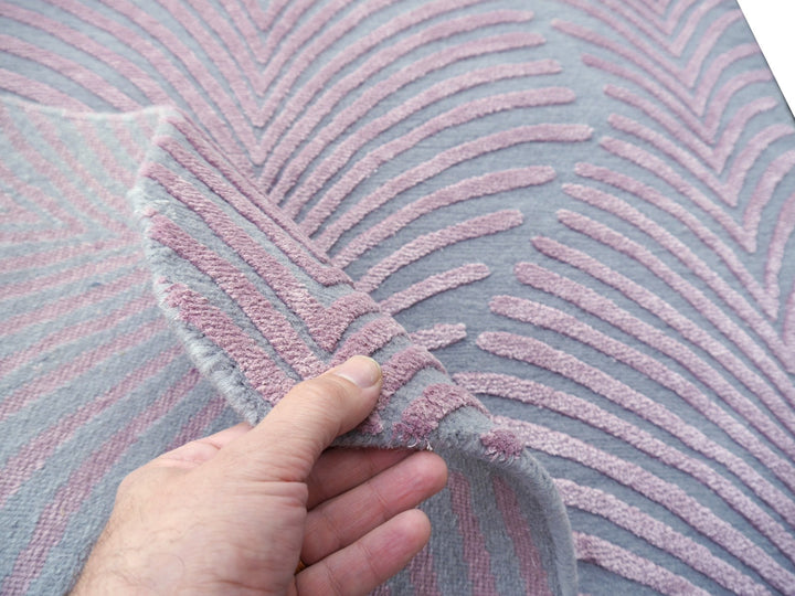 Tappeto Zebra lana e seta grigio e rosa 163 × 93 cm | 16063