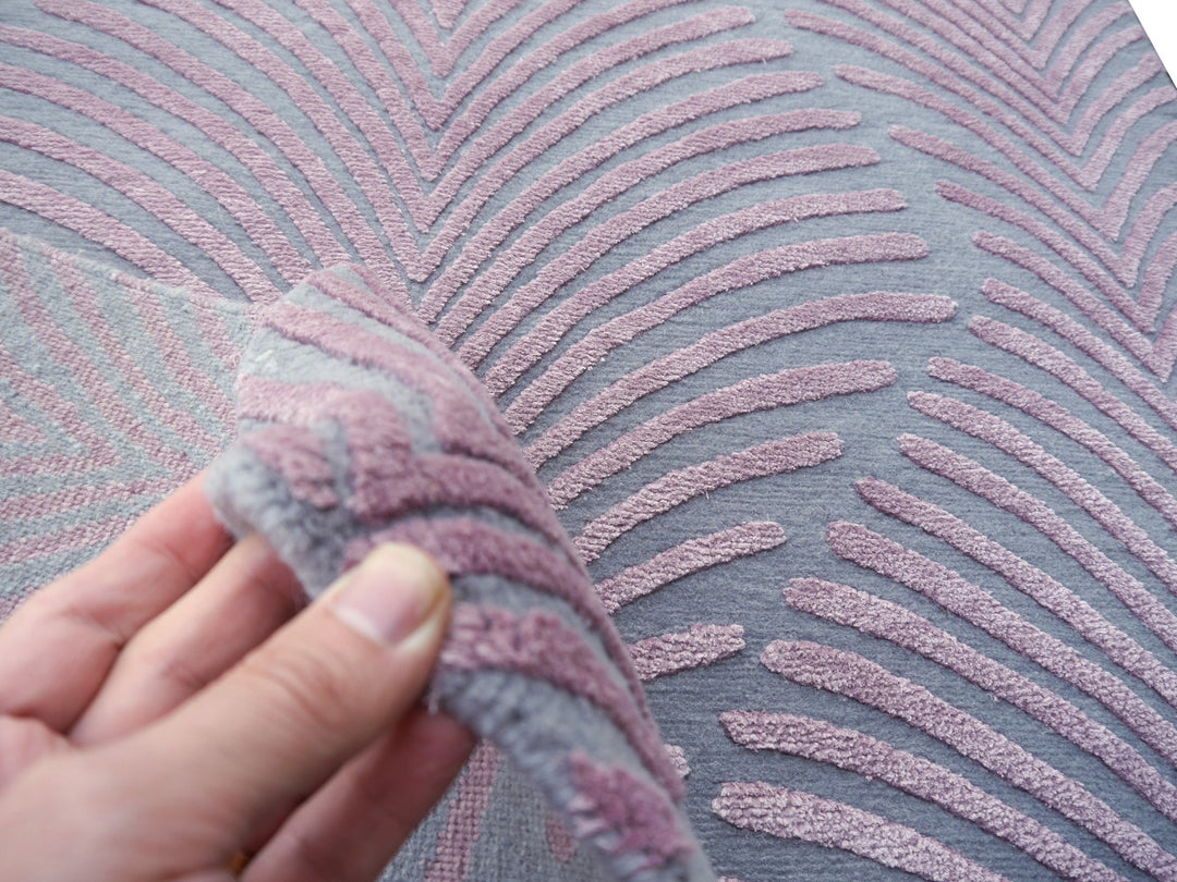 Tappeto Zebra lana e seta grigio e rosa 163 × 93 cm | 16063